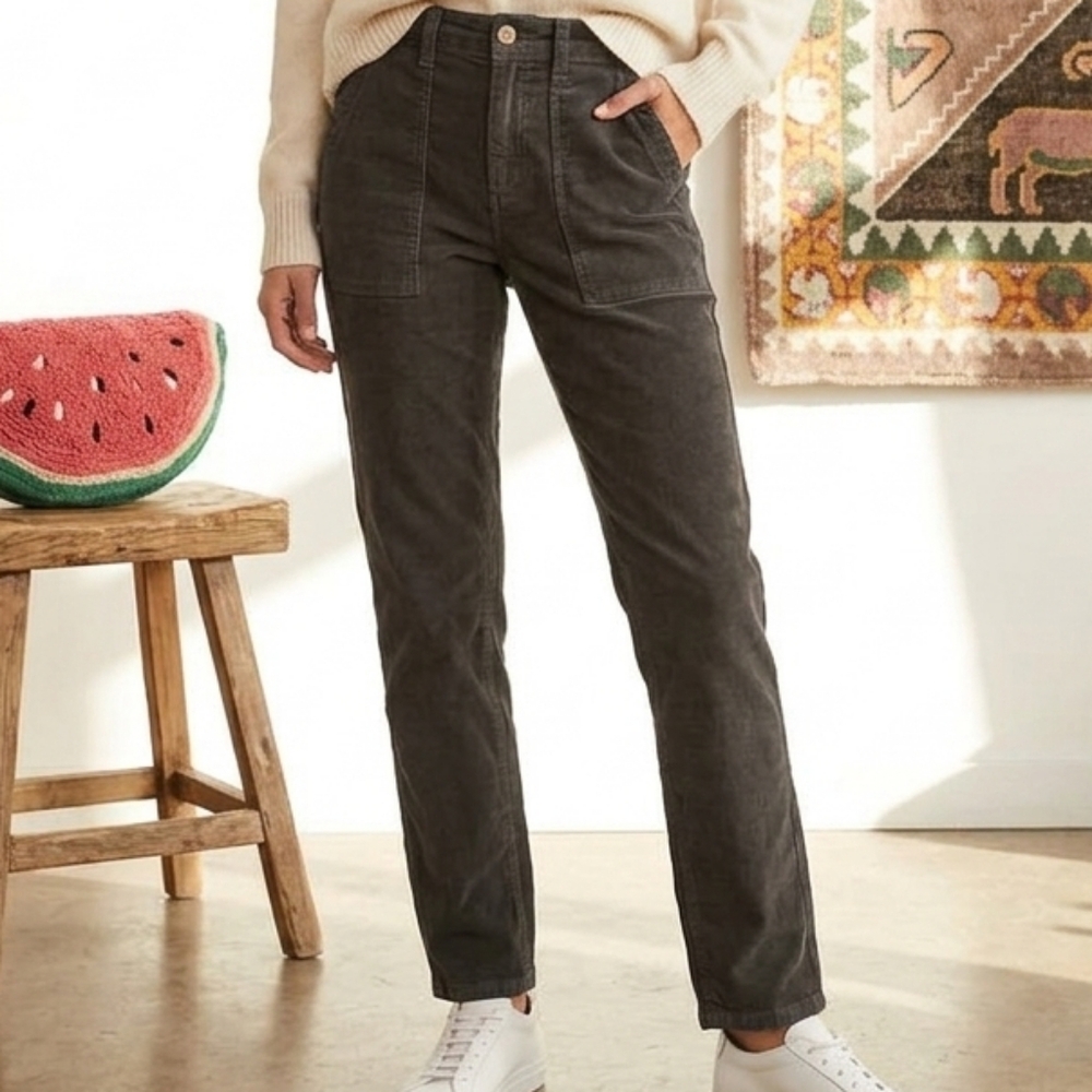 Sanctuary x Anthropologie Corduroy Pants Size 27 Ankle Zip Stretch Olive Green